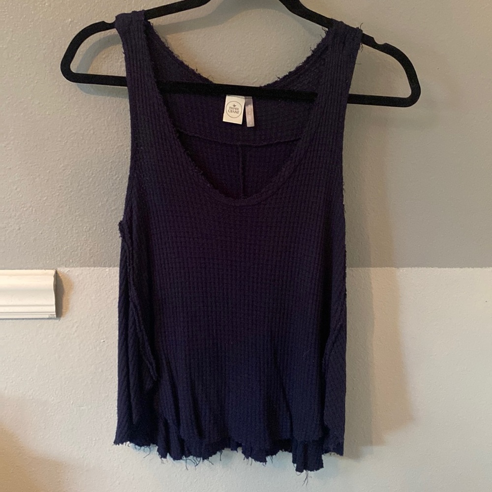 Paper crane navy frayed tank #2141